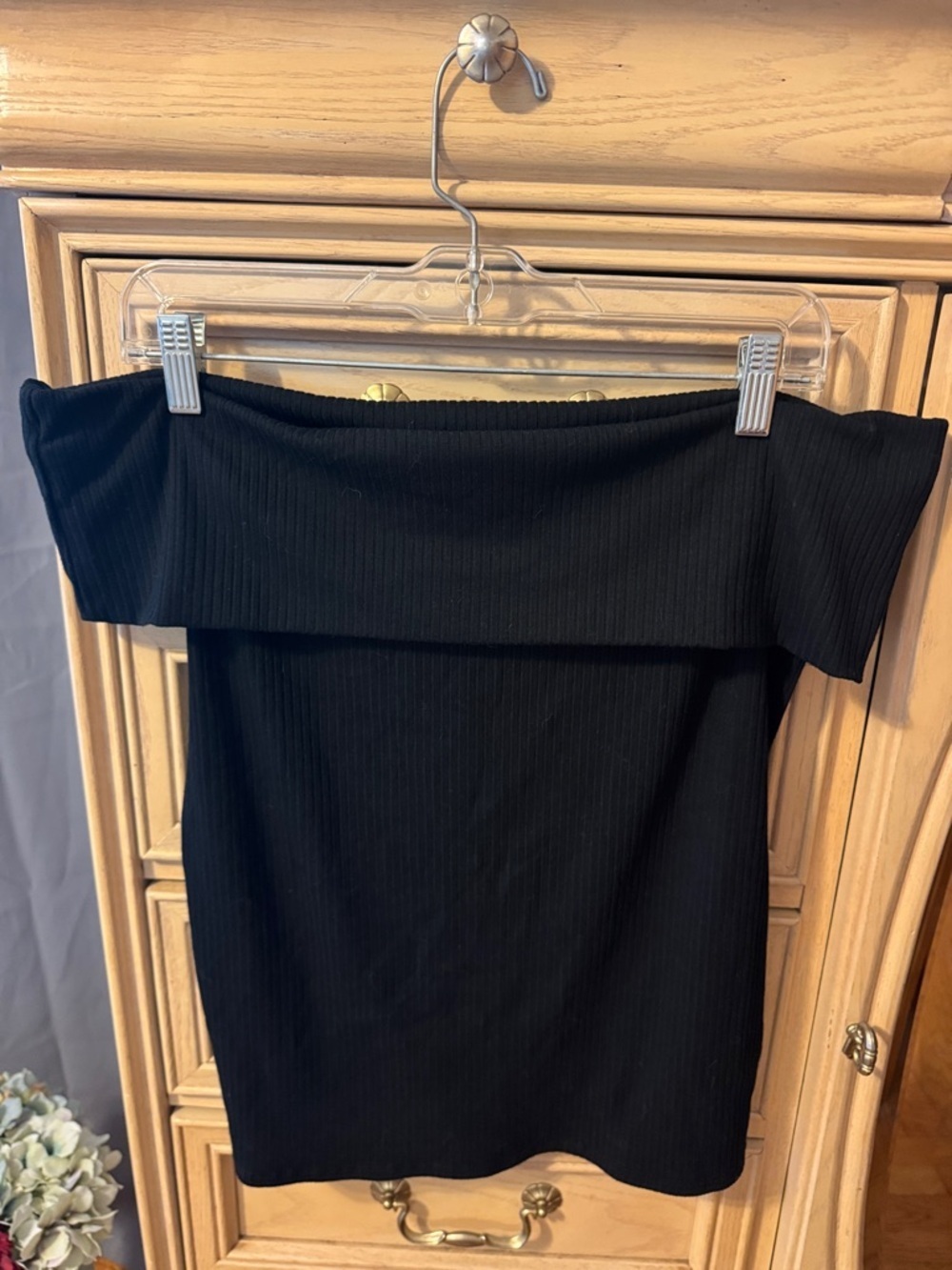 A New Day Black Ribbed Off-Shoulder Top